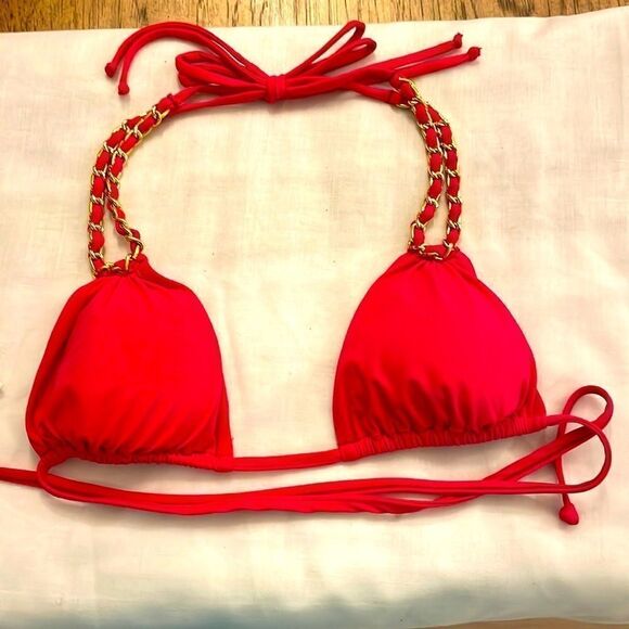 SAUVAGE HOT PINK WITH GOLD BRAIDING BIKINI TOP.  NEW - Picture 1 of 6